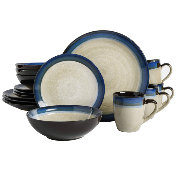 Gibson Elite Couture Bands 16-Piece Dinnerware Set Blue