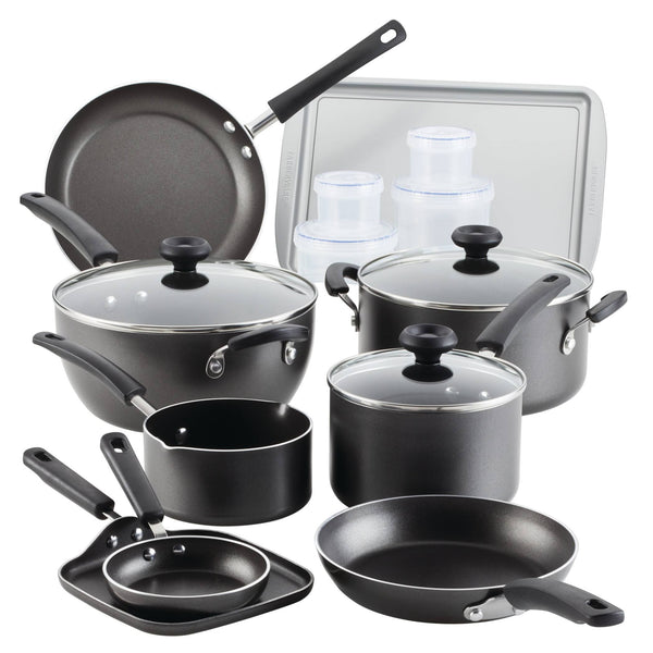 Farberware 20 PC Easy Clean Aluminum Nonstick Cookware Pots and Pans Set Gray