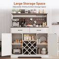 LAFGUR 72" Kitchen Storage Cabinet with Power Outlet & LED Light, Coffee Bar Cabinet with Drawers & Wine Glass Rack, Sideboard for Home, White