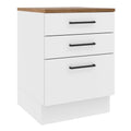 Madesa Hazel Kitchen Storage Base Cabinet with 3 Drawers 23 in Wide Engineered Wood Painted Finish Floor Mount Removable Plinth - White
