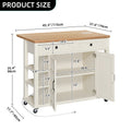 Uforic Kitchen Island Cart with Power Outlets, Kitchen Storage Trolley Cart with Storage Shelves & Drawers, Off - White