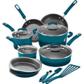 Rachael Ray 15 - Piece Nonstick Pots and Pans Set/Cookware Set, Marine Blue
