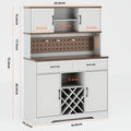 LAFGUR 72" Kitchen Storage Cabinet with Power Outlet & LED Light, Coffee Bar Cabinet with Drawers & Wine Glass Rack, Sideboard for Home, White