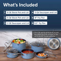 Nuwave 10 Piece Induction Compatible Duralon Blue Ceramic Non - Stick Cookware Set, Cozy Blue