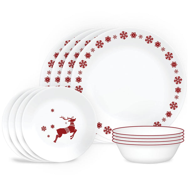 Corelle Winter Holiday 12 Piece Dinnerware Set, Rudolph