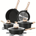 Non - Stick 12 POTS and Pans Set, Cookware Set, Including Frying Pan, Pan, Steamer, Silicone Spatula and Tongs - Granite Cooking Set (Black)