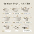 Non Stick Pots and Pans Set. 21 Pcs Induction Kitchen Cookware Sets (Beige Granite)