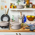 Beautiful 12pc Ceramic Non - Stick Cookware Set with Strainer Lids, White Icing by Drew Barrymore
