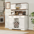 LAFGUR 72" Kitchen Storage Cabinet with Power Outlet & LED Light, Coffee Bar Cabinet with Drawers & Wine Glass Rack, Sideboard for Home, White
