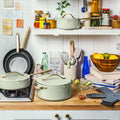 Beautiful 12pc Ceramic Non - Stick Cookware Set with Strainer Lids, White Icing by Drew Barrymore