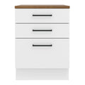 Madesa Hazel Kitchen Storage Base Cabinet with 3 Drawers 23 in Wide Engineered Wood Painted Finish Floor Mount Removable Plinth - White