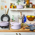 Beautiful 12pc Ceramic Non - Stick Cookware Set with Strainer Lids, White Icing by Drew Barrymore