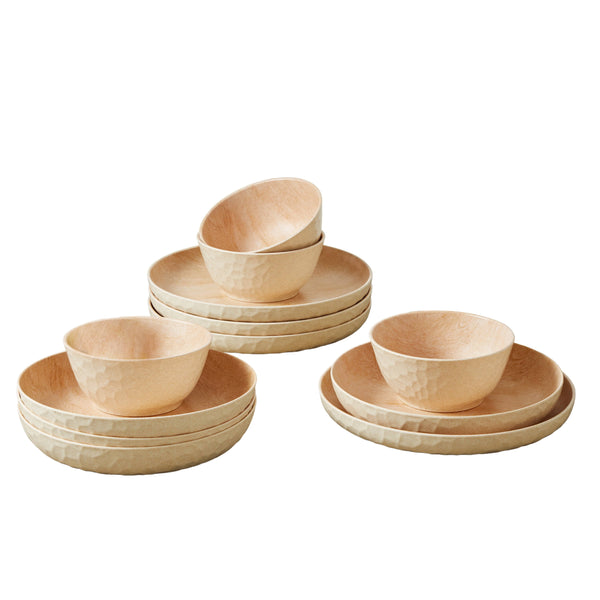 Better Homes & Gardens Eco-Friendly Bamboo Melamine Dinnerware Set Faux Brown Wood - 12 Pcs