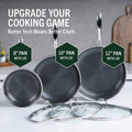 Hexclad 6 Piece Hybrid Stainless Steel Cookware Pan Set 8", 10", 12" with Glass Lids