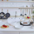 Non - Stick 12 POTS and Pans Set, Cookware Set, Including Frying Pan, Pan, Steamer, Silicone Spatula and Tongs - Granite Cooking Set (Black)