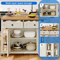 Uforic Kitchen Island Cart with Power Outlets, Kitchen Storage Trolley Cart with Storage Shelves & Drawers, Off - White