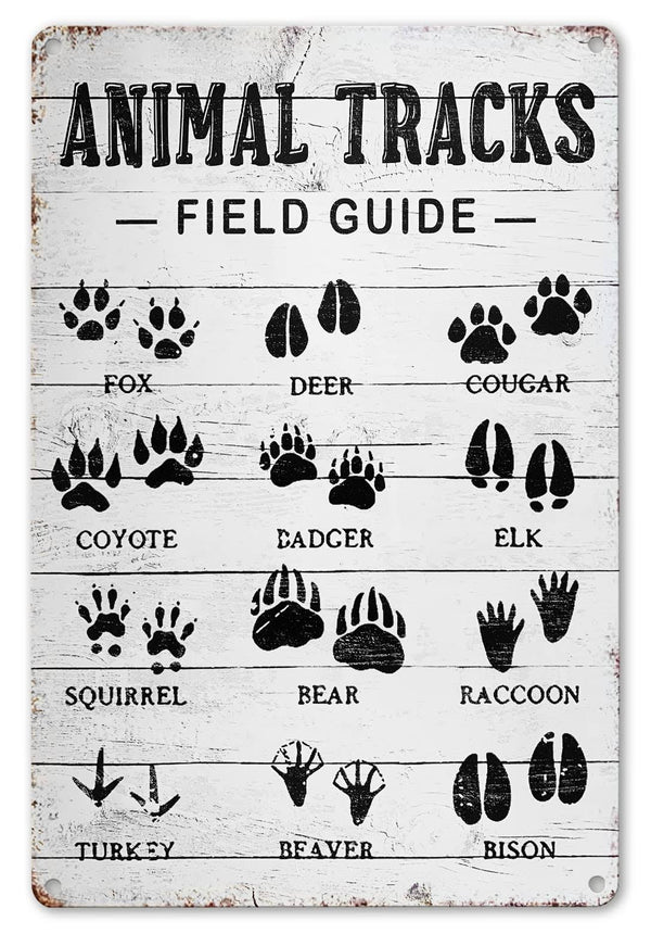 CrazySign Animal Tracks Field Guide Sign Log Cabin Wall Decor, Forest Hunting Decor, Boy Nursery Decor 8 x 12 inch (211)