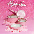 Paris Hilton 10 - Piece Ceramic Nonstick Cast Aluminum Cookware Set, Clean Ceramic? Coating, Faceted Pink Design