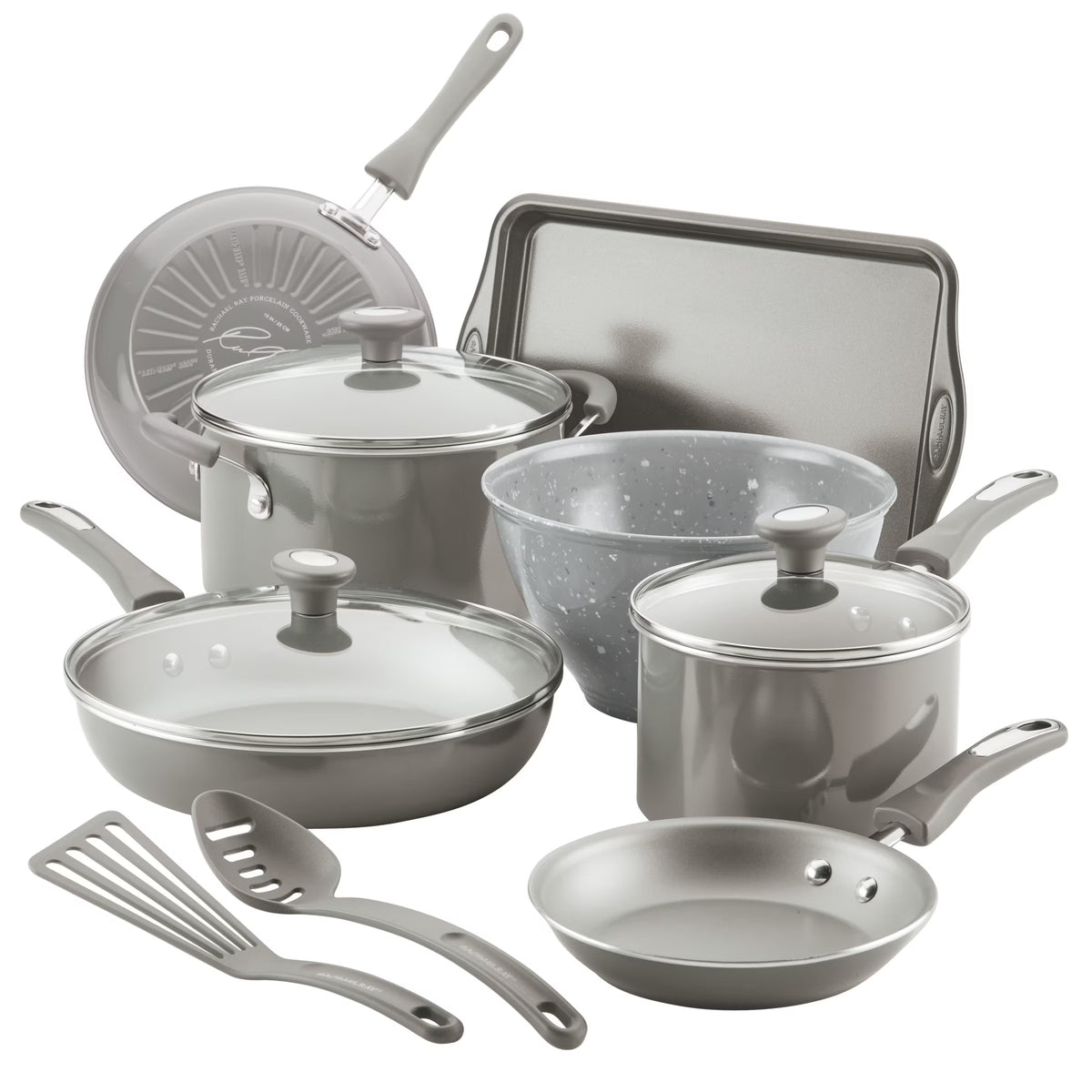 Rachael Ray 12 - Piece Get Cooking Nonstick Pots and Pans Set/Cookware Set, Gray