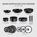 T - Fal Ingenio Expertise Nonstick 14 - Piece Cookware Set, Induction Oven Safe up to 500F, Detachable Handle, Onyx Black