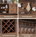 LAFGUR 72" Kitchen Storage Cabinet with Power Outlet & LED Light, Coffee Bar Cabinet with Drawers & Wine Glass Rack, Sideboard for Home, White