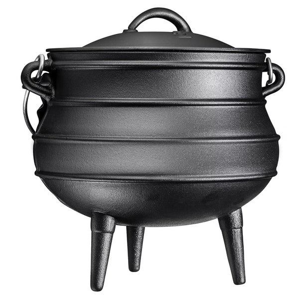 Bruntmor Pre - Seasoned Cast Iron Cauldron - Bruntmor African Potjie Pot with Lid - 3 Legs for Even Heat Distribution - Camping Dutch Oven Cookware for Over - the - Fire Cooking - 10 Quarts, X - Large